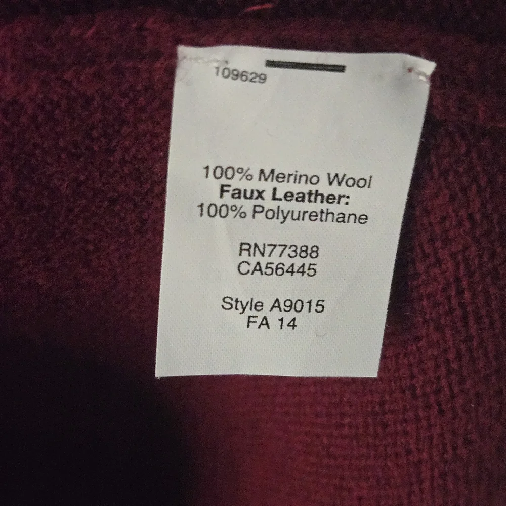 J.Crew Merino Wool Burgundy Sweater Faux Leather Pockets Size L